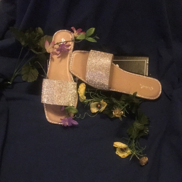 Square Toe Nude Rhinestone Slide. - Picture 2 of 6